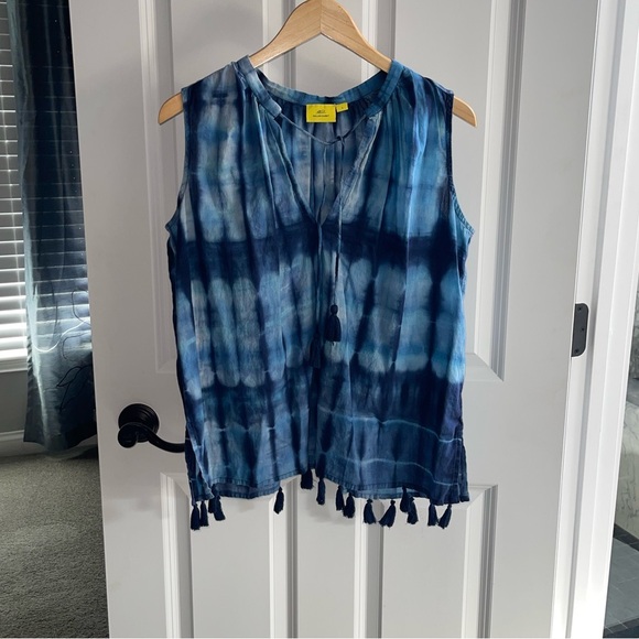 ROBERTA ROLLER RABBIT Indigo Idryss Malini Top Tie-Dye Sleeveless Top Tassels Sm - Picture 2 of 9